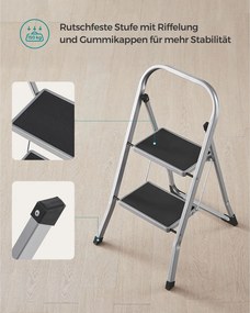 Escadote com 2 degraus até 150 kg 45,5 x 82 cm Cinzento
