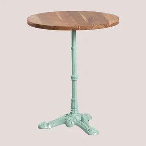 Mesa De Bar Redonda Em Madeira De Acácia Azteca Madeira De Acácia - Verde Ilha Paraíso & Ø60 Cm - Sklum