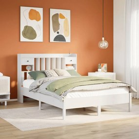 Cama com estante sem colchão 140x190 cm pinho maciço branco