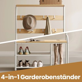 Cabideiro entrada Hall cabide com 9 ganchos 30 x 85 x 180,5 cm branco, cor de carvalho