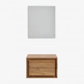 Conjunto De Móveis De Banheiro Em Madeira De Teca Jabari Madeira De Teca & Sem Lavatório & Led Retangular E Anti-embaciamento 60x70 Cm Tamsin - Sklum