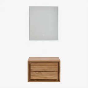 Conjunto De Móvel De Casa De Banho Suspenso Em Madeira De Teca Jabari Madeira De Teca & Sem Lavatório & Led Retangular E Anti-embaciamento - Sklum