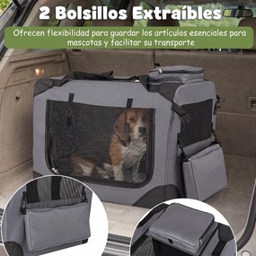 Transportadora dobrável tamanho M 72 x 52,5 x 52,5 cm para animais de estimação, com janelas de rede, 3 portas, cama felpuda e bolsos removíveis, para