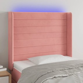 Cabeceira de cama c/ luzes LED veludo 103x16x118/128 cm rosa