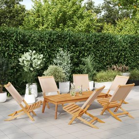 Cadeiras de jardim dobráveis 6 pcs tecido e madeira maciça bege