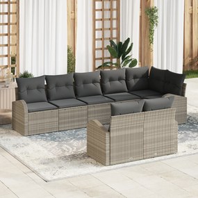 Conjunto de Sofá de Jardim com Almofadas Cinza Claro Vime Sintético