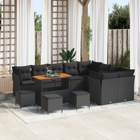 Conjunto de Sofá de Jardim vidaXL de 13 Peças com Almofadas Preto Ratt