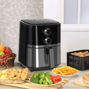 HOMCOM Fritadeira sem Óleo 4,5L Fritadeira de Ar Quente 1500W com 8 Programas Temporizador Temperatura Ajustável Desligamento Automático e Cesta Antiaderente 35,5x28x33,8cm Preto
