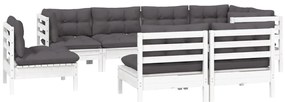 8 pcs conj. lounge de jardim c/ almofadões pinho maciço branco