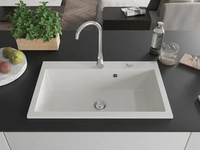 Mexen Elix lava-loiça de granito de 1-bacia 800 x 500 mm, branco, sifão cromado - 6527801005-20