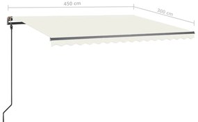 Toldo retrátil manual com luzes LED 4,5x3 m cor creme