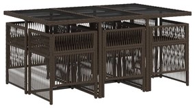 7 pcs conjunto jantar p/ jardim c/ almofadões vime PE castanho