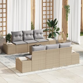 Conjunto de Sofás de Jardim de 7 Peças com Almofadas Bege em Rattan Si