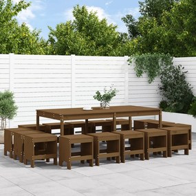 17 pcs conjunto de jantar para jardim pinho maciço castanho-mel