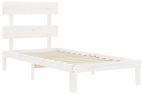 Estrutura de cama com cabeceira 100x200cm madeira maciça branco