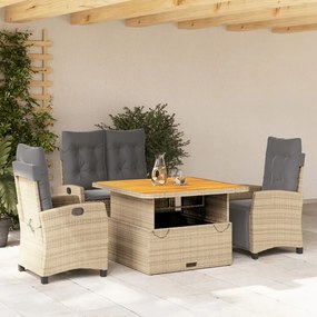 vidaXL 4 pcs conjunto de jantar p/ jardim c/ almofadões vime PE bege