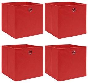 vidaXL Caixas de arrumação 4 pcs 32x32x32 cm tecido vermelho