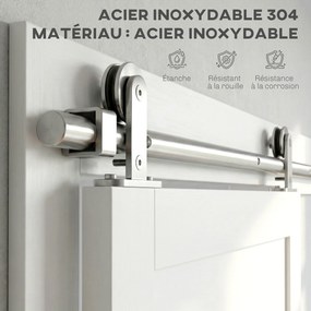 Kit Ferragens 152 cm para porta de correr de celeiro (NÃO INCLUIDA), calha para porta de correr com 76 cm de largura, espessura de 30 mm, prateada