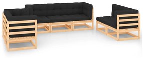 vidaXL 7 pcs conjunto lounge de jardim c/ almofadões pinho maciço
