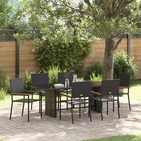 Conjunto de Jantar de Jardim vidaXL de 7 Peças Preto Polirattan