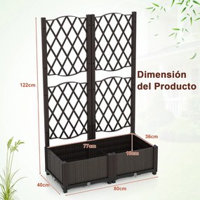 Floreira dupla com treliça de plástico para exterior com orifícios de drenagem Floreira para exterior para pátio de jardim Castanho