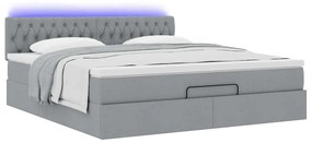 Cama otomana com colchão 160x200 cm tecido cinzento claro
