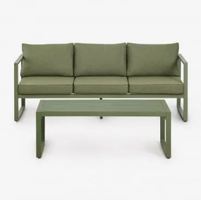 Conjunto De Jardim Com Sofá De 3 Lugares E Mesa De Centro Em Alumínio 110x55cm Lipov Verde Azeitona Intenso - Sklum