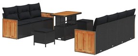 Conjunto de Sofá de Jardim vidaXL de 10 Peças com Almofadas Preto Ratt