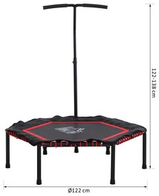 HOMCOM Trampolim de Fitness Profissional Hexagonal Φ122x 122/130/138 cm Guiador Ajustável 3 Níveis de Altura Vermelho