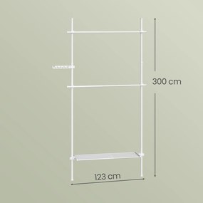 Guarda-roupa aberto com 2 varões e 1 prateleira com 3 níveis 33,5 x (84-123) x (220-300) cm , ajustável em altura e largura Branco