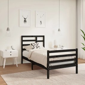 vidaXL Estrutura de cama solteiro 90x190 cm madeira maciça preto