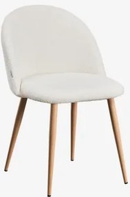Pack De 2 Cadeiras De Jantar Estofadas E Em Aço Kana Madeira Natural & Caracóis Blanco & Bouclé - Sklum