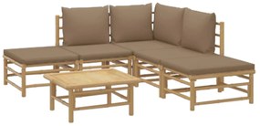 6 pcs conj. lounge jardim bambu almofadões cinzento-acastanhado