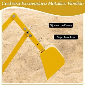Escavadora infantil de brincar com pá giratória e guiador, para terra, neve e praia 122 x 40 x 64 cm amarelo