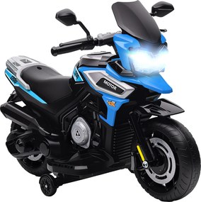 AIYAPLAY Moto elétrica infantil 6 V, carro elétrico infantil com rodas de treino, música, efeitos luminosos, azul | Aosom Portugal
