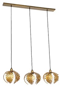 Candeeiro de suspensão vintage dourado oblongo 3-luzes - Botanica Rústico ,Retro