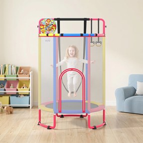 Trampolim Infantil 6 em 1, 140 x 140 x 214 cm, Estrutura em Aço Galvanizado, Multicolor