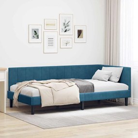 vidaXL Estrutura de Cama de Canto Azul 90 cm x 190 cm Veludo