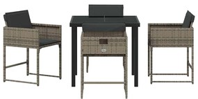 Conjunto de Jantar de Jardim de 5 Peças com Almofadas Cinza em Rattan