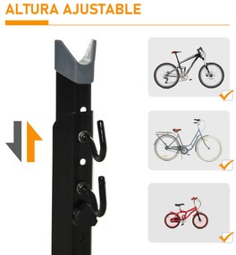 HOMCOM Suporte de bicicleta vertical Cavalete ajustável para bicicleta com alça de fixação fácil de transportar Suporta 30kg 66x56x63-73.5cm Preto