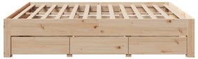 Cama sem colchão com gavetas 200x200 cm madeira de pinho maciça