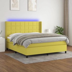 vidaXL Cama box spring c/ colchão e LED 160x200 cm tecido verde
