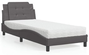 Cama com colchão 90x190 cm couro artificial cinzento