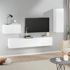 Conjunto móveis de TV 4 pcs madeira processada branco