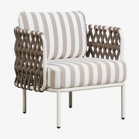 Tevary Poltrona De Jardim Em Alumínio E Corda Trançada Gardénia Branco & Tecido Castanho Moka - Branco Gardenia - Sklum