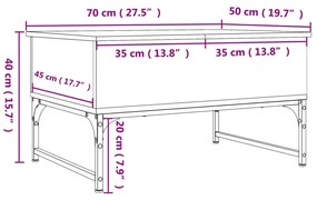 Mesa de centro 70x50x40 cm deriv. madeira/metal cinzento sonoma