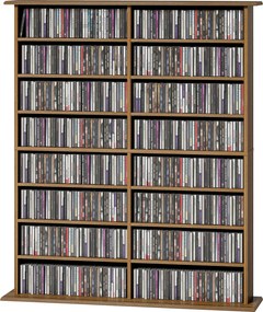 Organizador para CD e DVD 106,5 L x 24 P x 126,3 A cm com 16 compartimentos e 12 prateleiras ajustáveis, capacidade máxima de 720 CD/396 DVD e Blu-ray