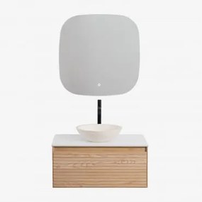 Conjunto De Móvel De Casa De Banho Suspenso Em Madeira De Freixo Tedrik Castanho Fresno & Cimento Redondo Branco Ø40 Cm Zavion & Quadrado - Sklum