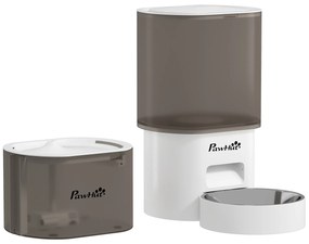 PawHut Conjunto de Comedero Automático e Bebedouro Silencioso para Cães e Gatos com Controlo por App (1-10 Refeições por Dia) Branco