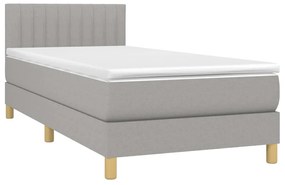 Cama box spring c/ colchão e LED 90x200 cm tecido cinza-claro